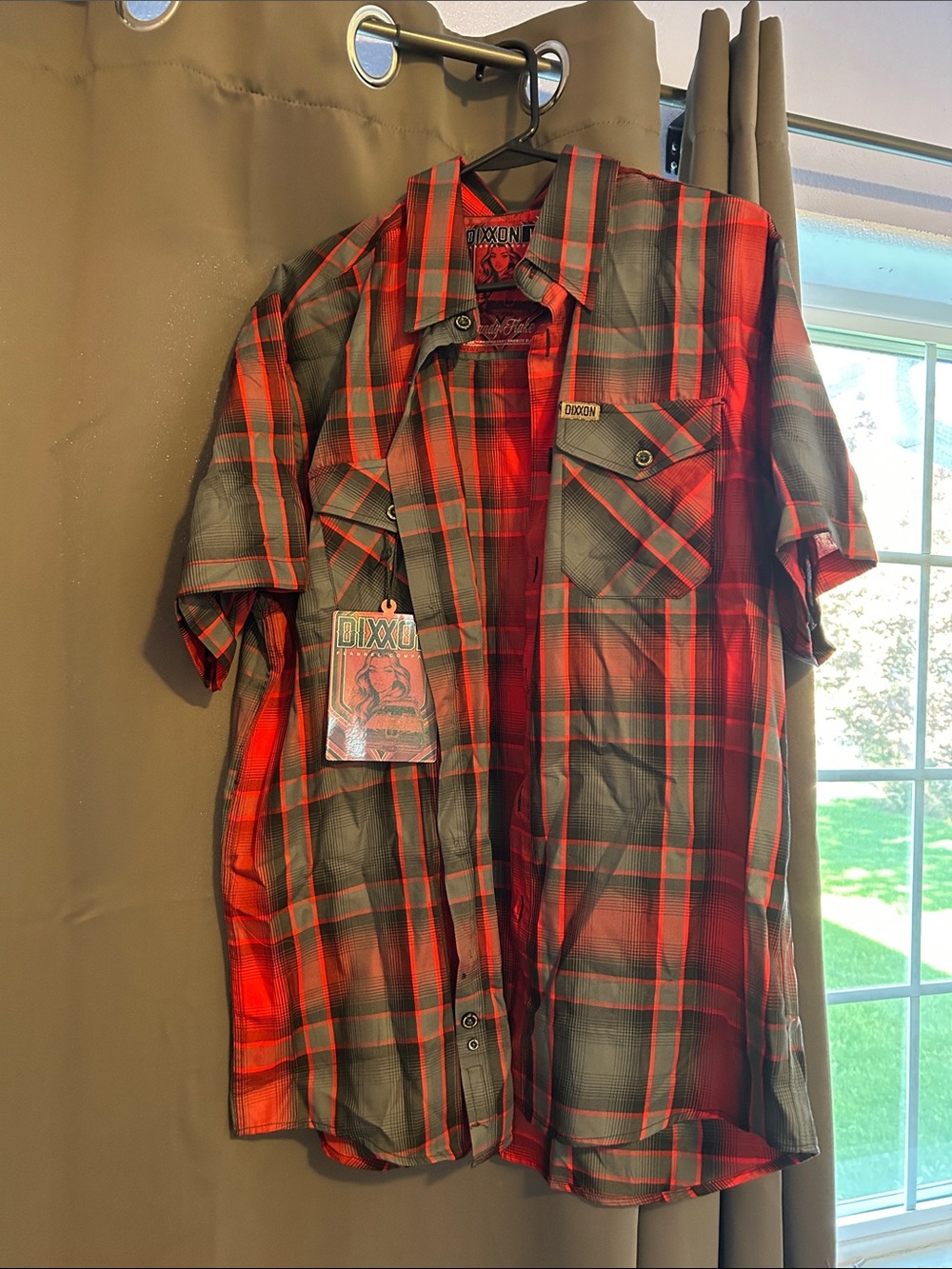 DIXXON Red and Black Short-Sleeve Plaid Button-Down Shirt